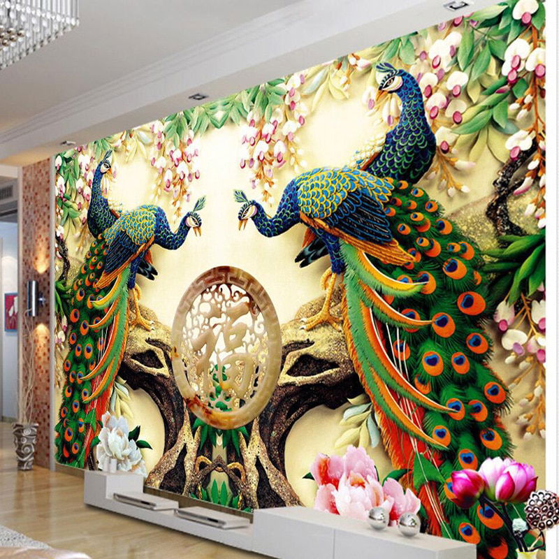 Peacock Flowers 3D Decor Wallpaper Peacock Flowers 3D Decor Wallpaper