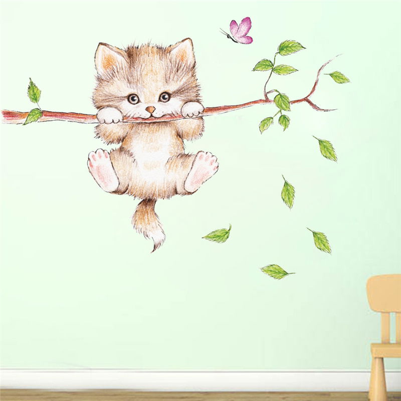 cute cat butterfly tree branch wall stickers for kids rooms cute cat butterfly tree branch wall stickers for kids rooms