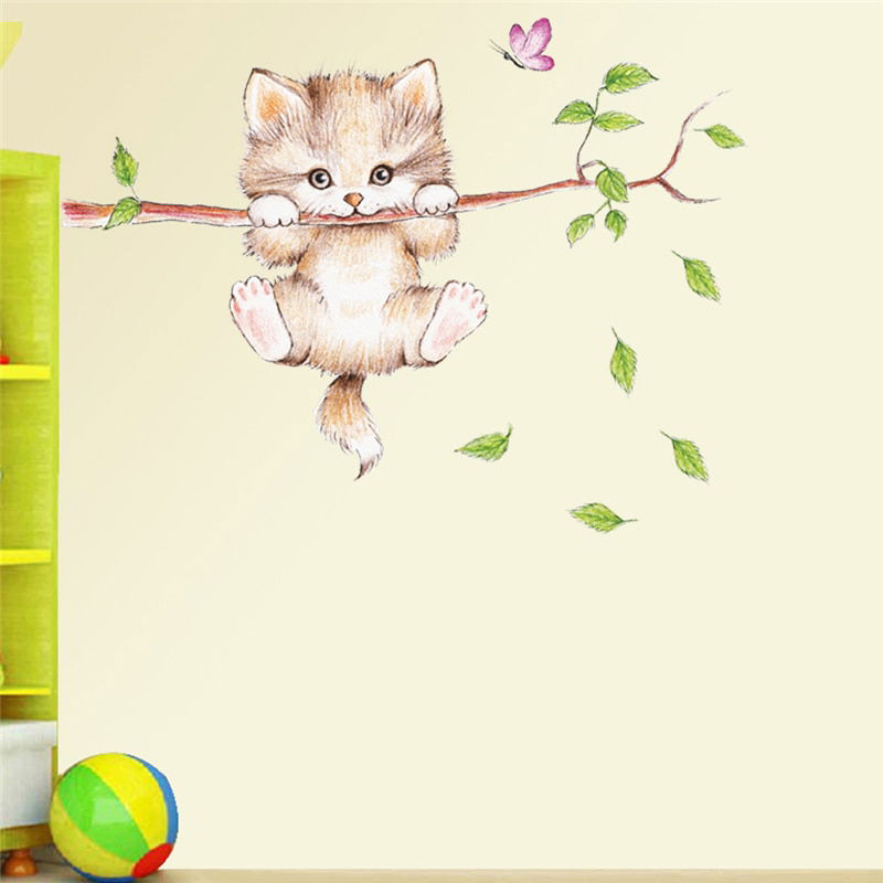 cute cat butterfly tree branch wall stickers for kids rooms cute cat butterfly tree branch wall stickers for kids rooms