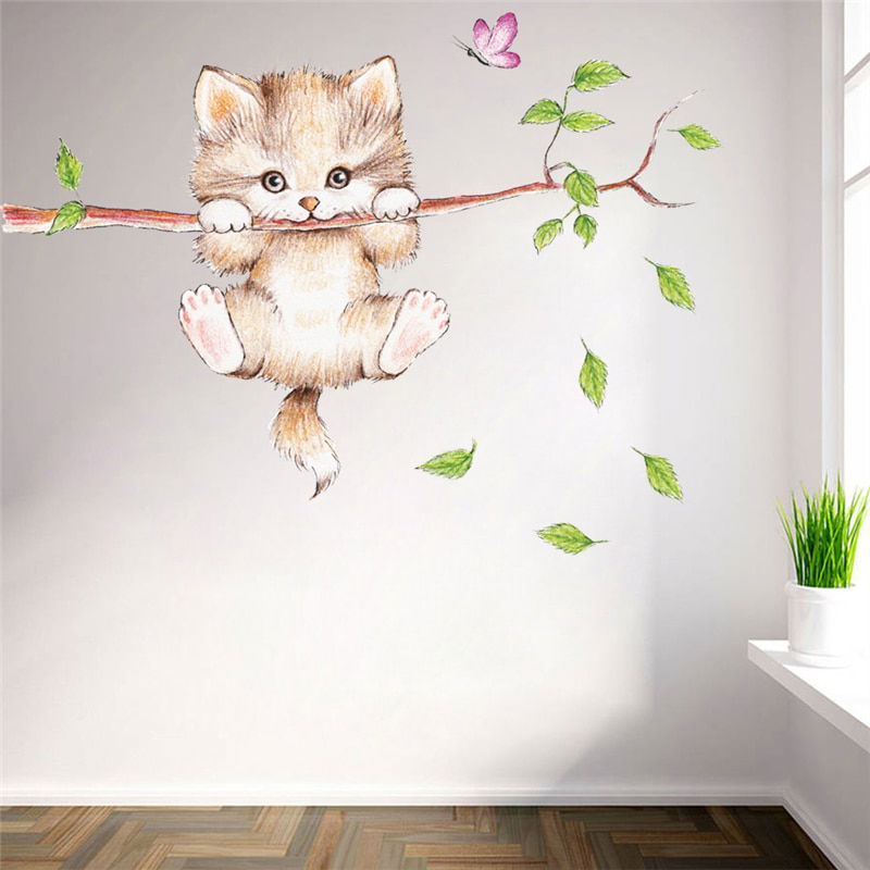 cute cat butterfly tree branch wall stickers for kids rooms cute cat butterfly tree branch wall stickers for kids rooms